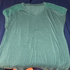 Green V-Neck Women's Top with lace shoulder